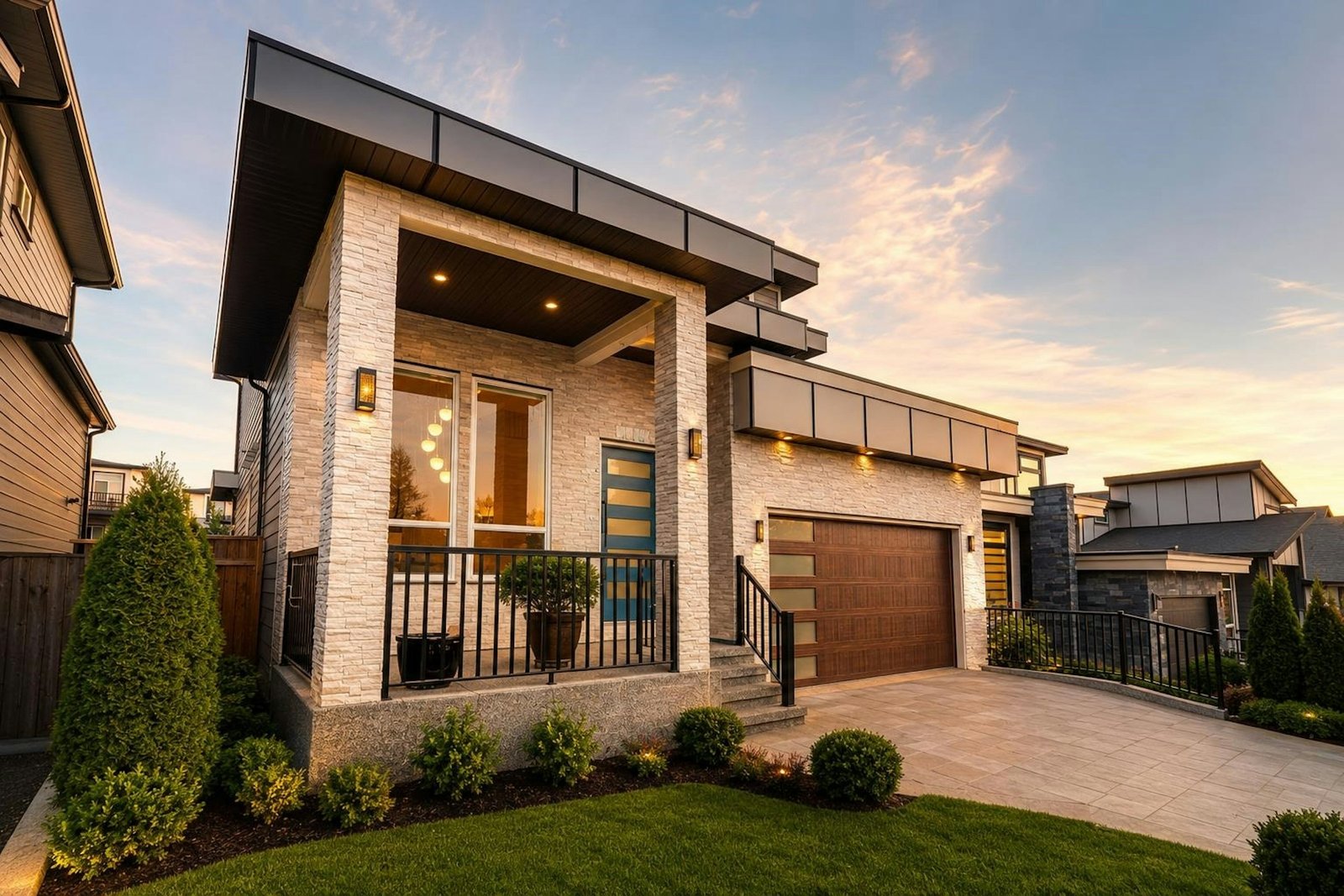 Twilight exterior of 1720 166A Street, Surrey