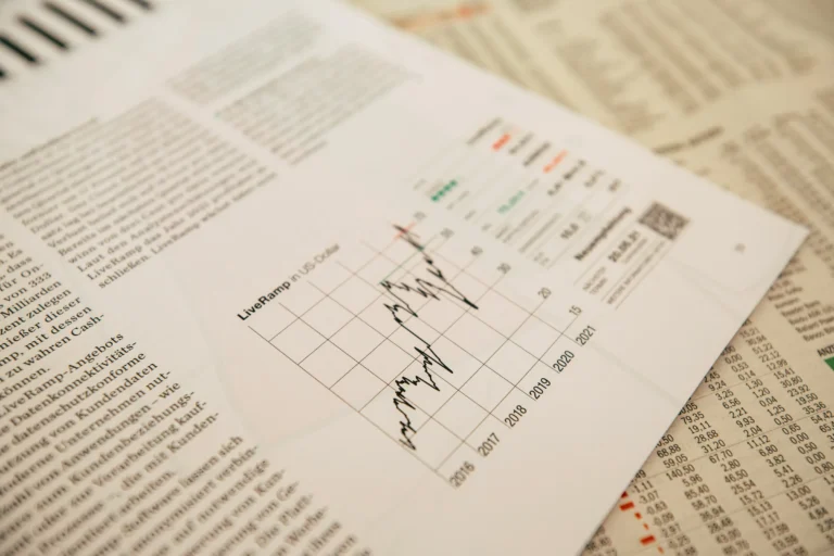 Stock market charts in a financial newspaper