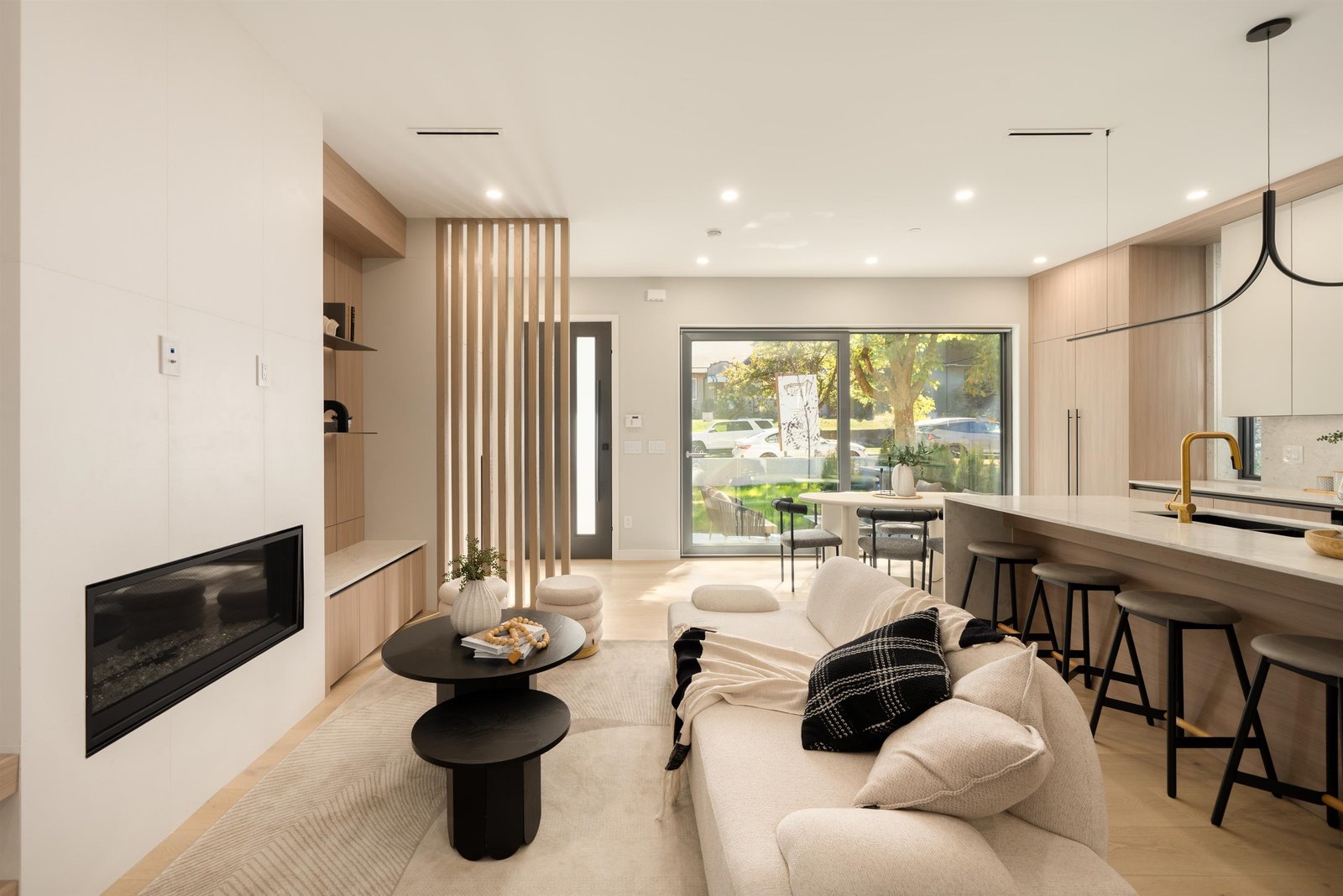 Living room with gas fireplace at 1-2941 W 29th Ave, Mackenzie Heights, Vancouver