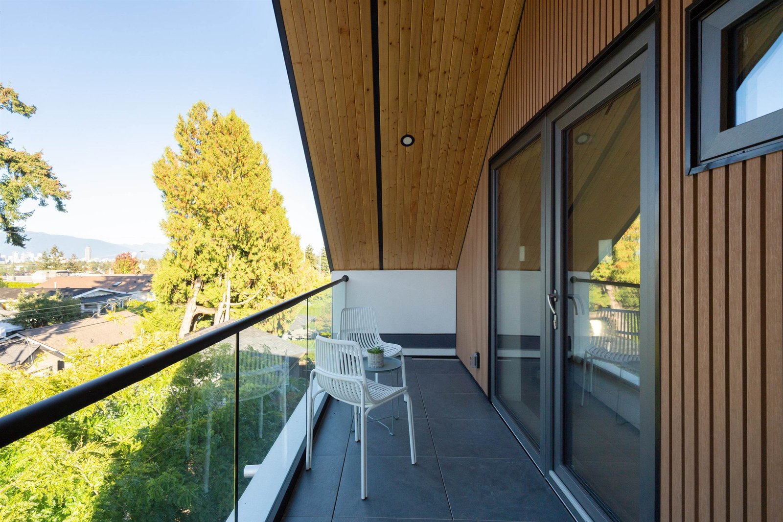 Balcony with cedar soffit at 2-2941 W 29th Ave, Mackenzie Heights, Vancouver