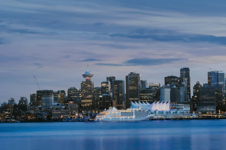 Downtown Vancouver condominium towers at dusk